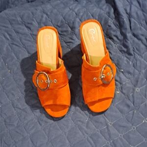 Cato Orange Suede Mules with Silver Buckle